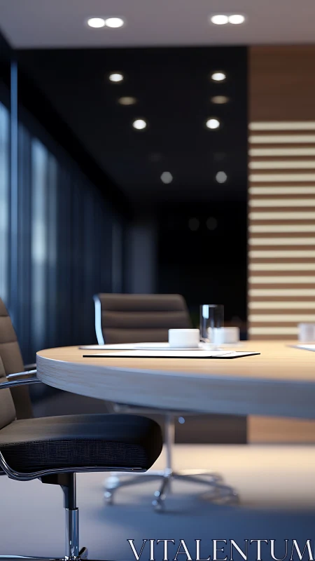 Contemporary Executive Conference Room: Curved Desk with Recessed LED Illumination.