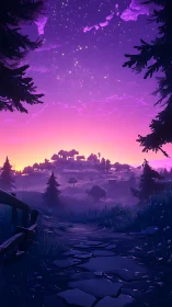 Enchanted Evening Over a Mystical Village Landscape