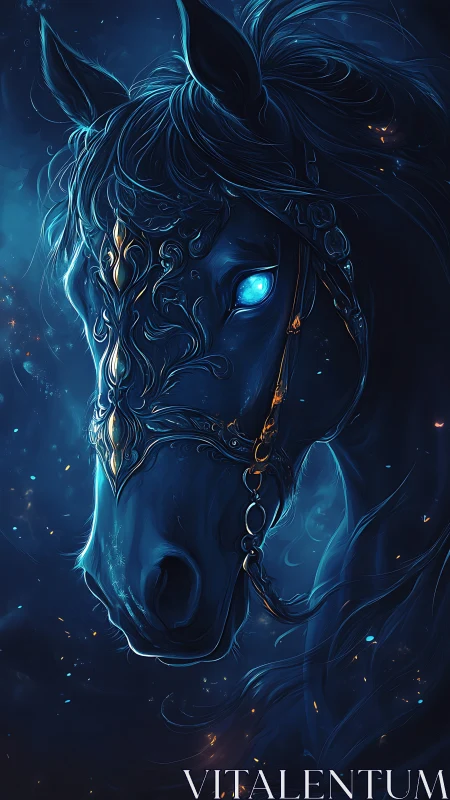 Enchanted spectral warhorse glows with ethereal blue fire.