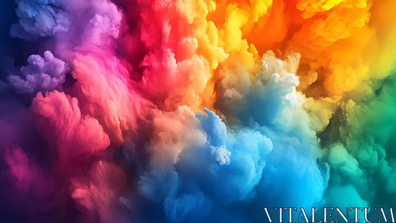 Billowing rainbow clouds swirl together in dreamy color