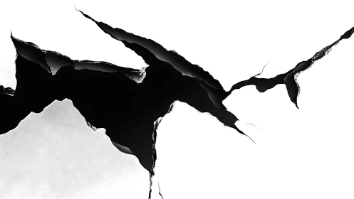 High contrast torn paper fissures expose irregular black void