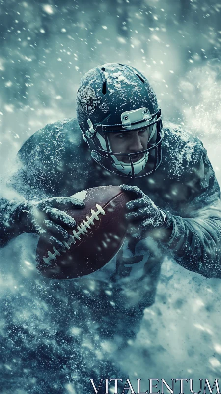 Gridiron runner powering through blizzard storm.