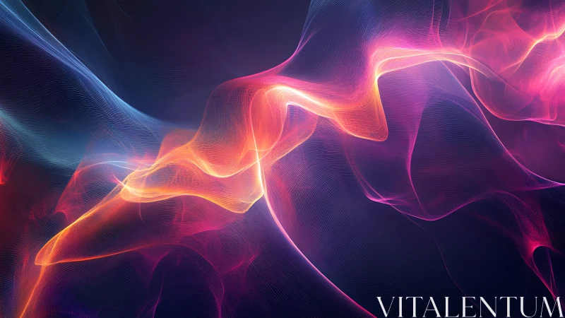 Vibrant neon light waves on dark gradient background.
