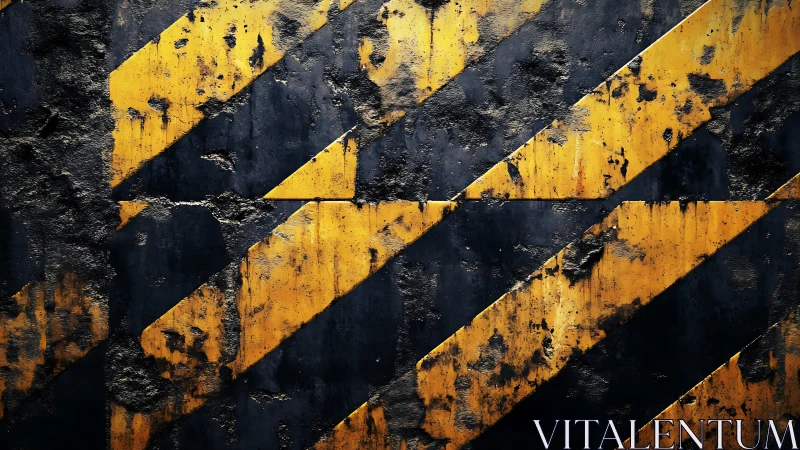 Weathered yellow hazard stripes on dark metal surface.