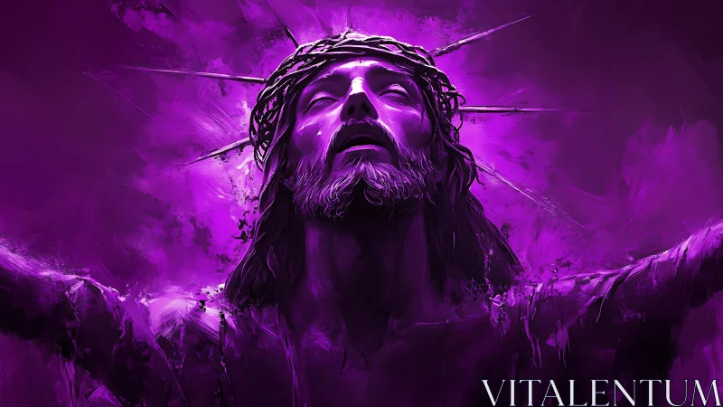 Chromatic cruciform portrait with radiating violet luminance.