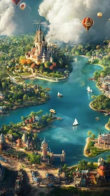 Dreamy riverside kingdom welcomes hot air balloons and boats