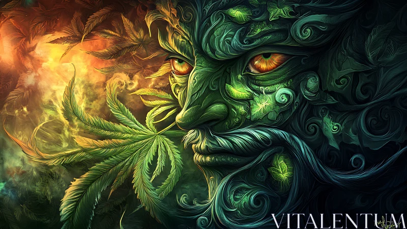 Leaf-breathed forest spirit studies the burning edge of dawn