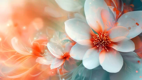 White Peony Bloom with Red Stamens: Digital Floral Rendering.