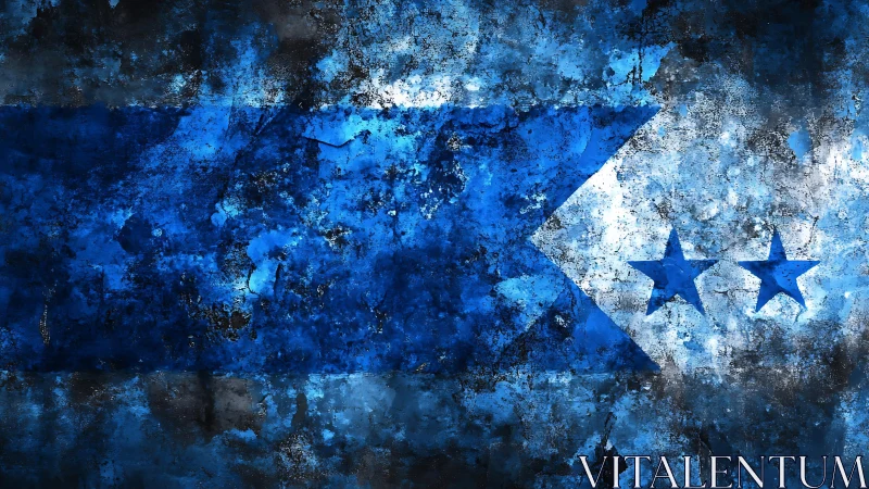 Grungy Abstract Flag with Blue Stars and Bold Painted Texture.