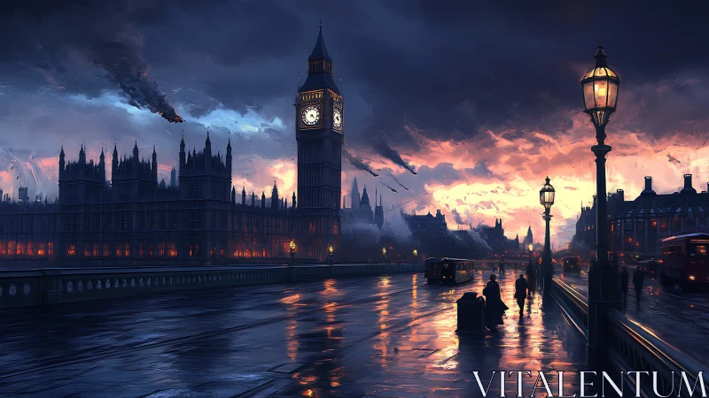 Storm-lit London bridge captures moody twilight reflections