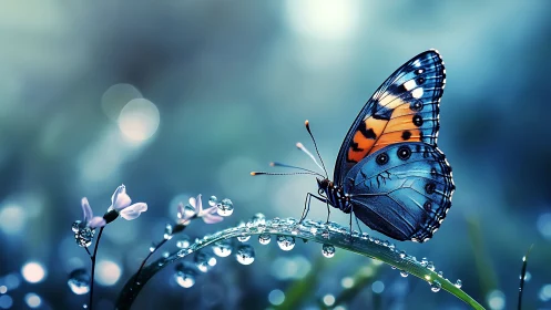 Macro study of dew-laden butterfly wing microstructure at dawn