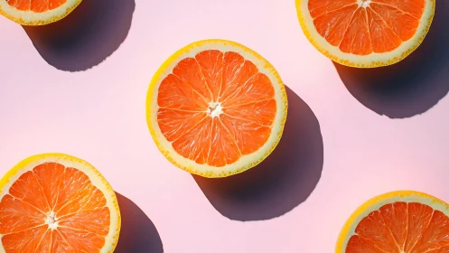Bold citrus slices cast graphic shadows on pastel pink.