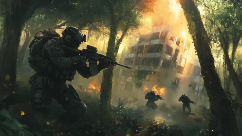Firelit commandos carve a warpath through collapsing jungle ruin
