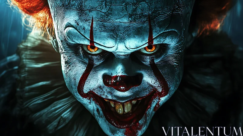 Sinister clown face glows in eerie, cinematic close-up.