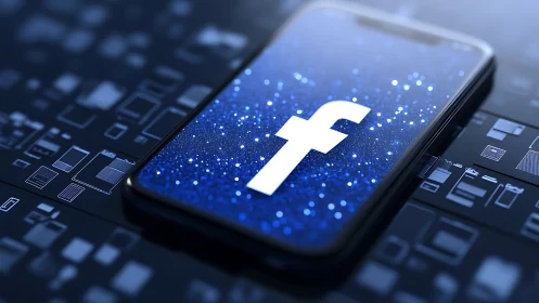 Starlit Facebook icon glowing on a midnight smartphone screen.