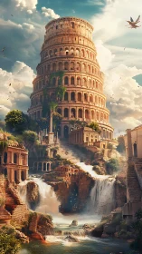 Hydraulic citadel spiraling around a neo-classical cascade.