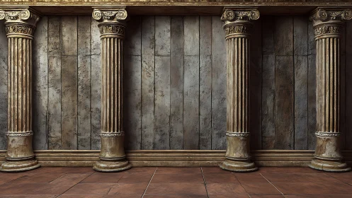 Timeworn marble columns guarding a silent classical wall.