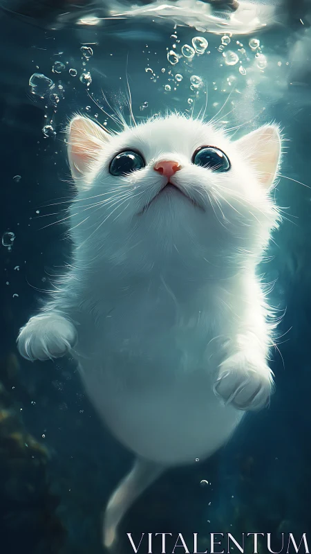 White cat specimen positioned underwater with surrounding particulate matter.