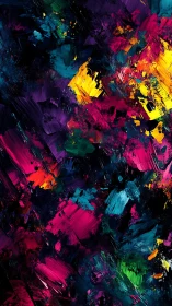 Chromatic impasto streaks in saturated abstract color field.