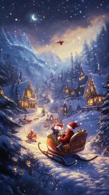 Snowy village Christmas sleigh ride unfolds under starry sky