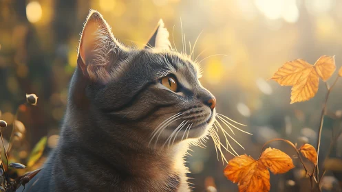 Golden Hour Gaze: A Cat's Moment of Wonder.