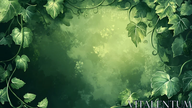 Digital ivy foliage frame with luminous botanical field.