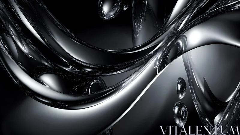 Futuristic Abstract Silver Metallic Waves with Glossy Reflections.