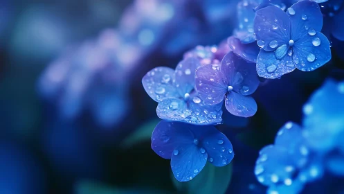 Dewdrop Dancers: Blue Petals Wearing Morning's Liquid Jewelry