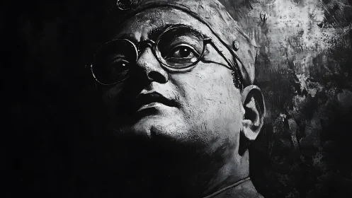 Monochrome portrait study shows resolute gaze in chiaroscuro