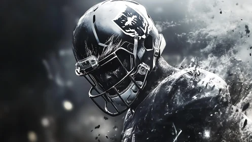 Steel-clad gridiron titan emerges from swirling digital storm
