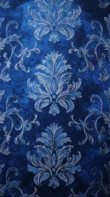 Midnight blue damask blooms with shimmering silver grace.