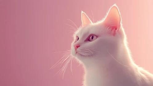 White Felid Profile Study with Pink Gradient Backlighting and Translucent Ear Definition