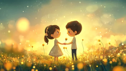 Two Hearts Dancing Through Golden Dandelion Dreams.