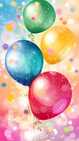 Iridescent Balloons with Dynamic Particle Emitters in Gradient Background.