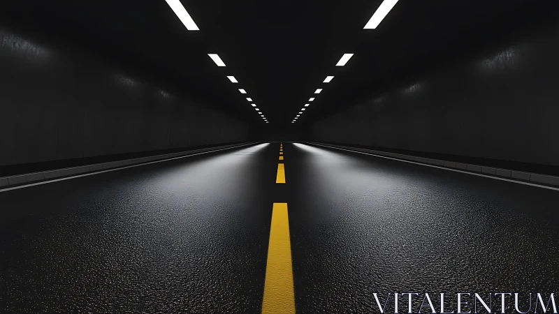 Quiet midnight tunnel road glowing with gentle white light.