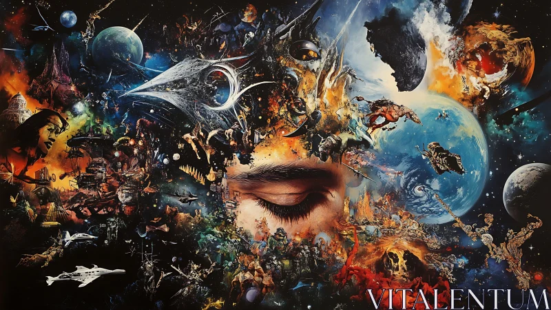 Cosmic battlefield forms around closed eyes within star field