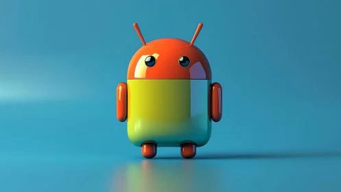 Glossy gradient toy robot on cyan seamless studio backdrop