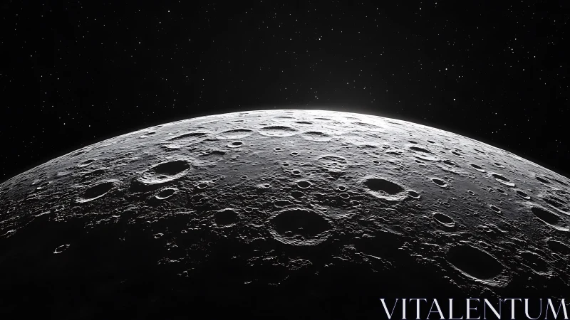 Lunar horizon with cratered surface under star field.