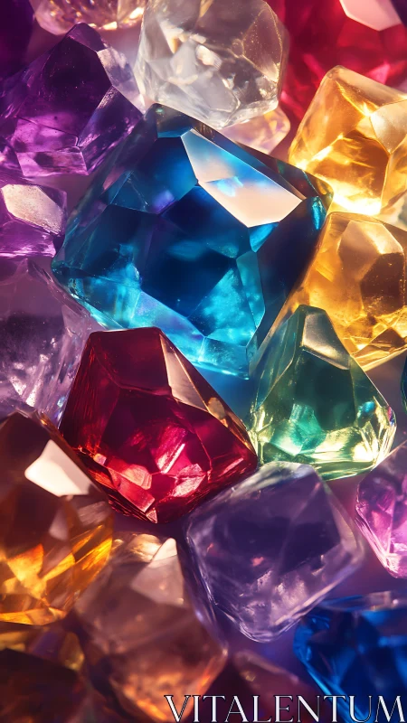 Multicolored faceted gemstones in tight clustered arrangement.