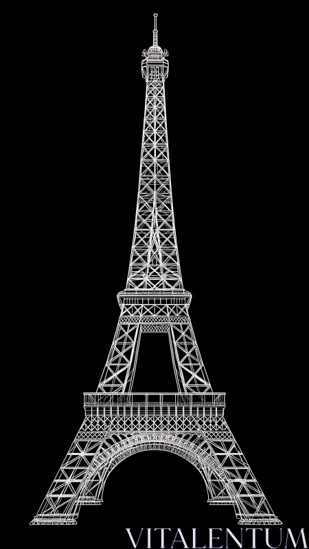 Wireframe Eiffel Tower stands in precise architectural contrast