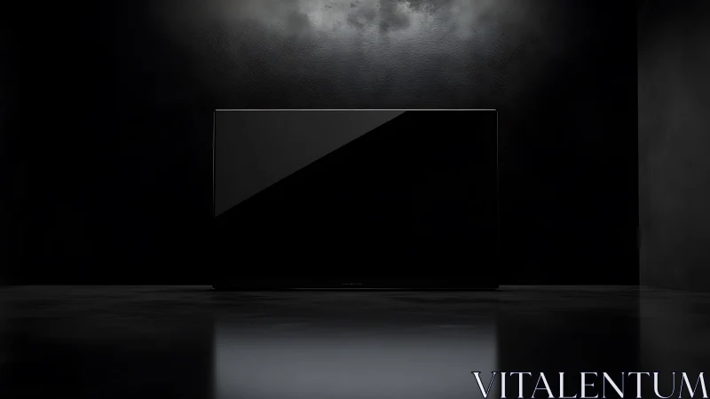 Minimalist black monitor against moody studio backdrop.