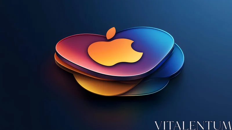 Vibrant 3D Apple Logo on Colorful Abstract Layers, Digital Art.