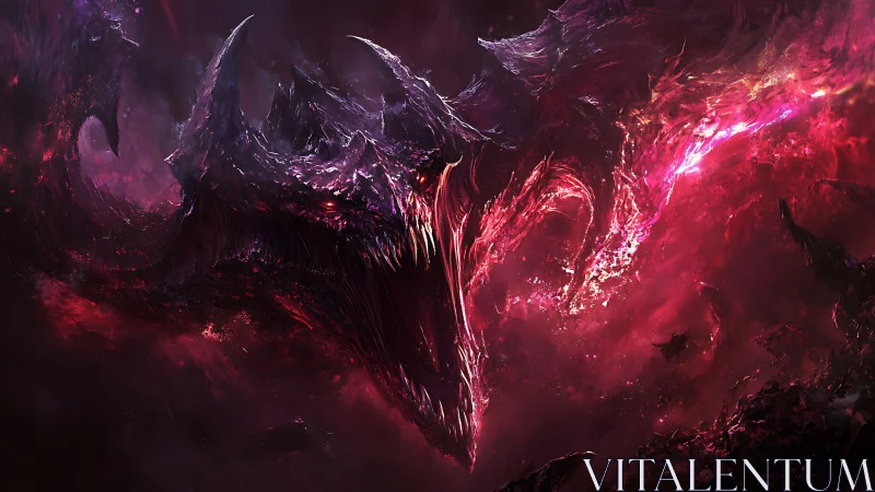 Cosmic void dragon erupts from swirling crimson nebulae