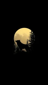 Moonlit lone wolf silhouette guarding pine-shadowed night.