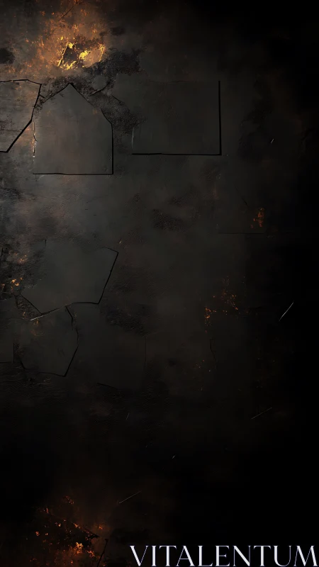 Charred cracked surface glows with subtle ember highlights.