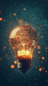 Starlit idea bulb ignites in a storm of floating sparks.