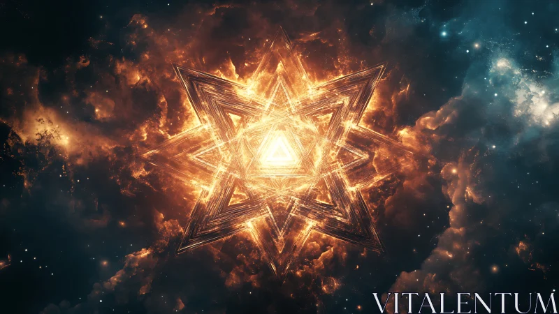 Stellar mandala bursts outward as geometric fire in space