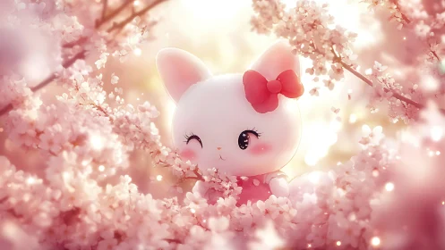 Blossom-bright kitten peeking through dreamy pink petals.