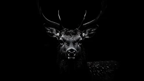 Midnight stag portrait in high contrast monochrome silhouette.