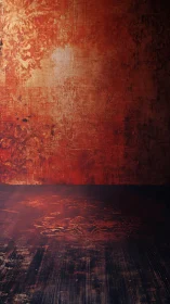 Rust-red textured room with moody, timeworn character.